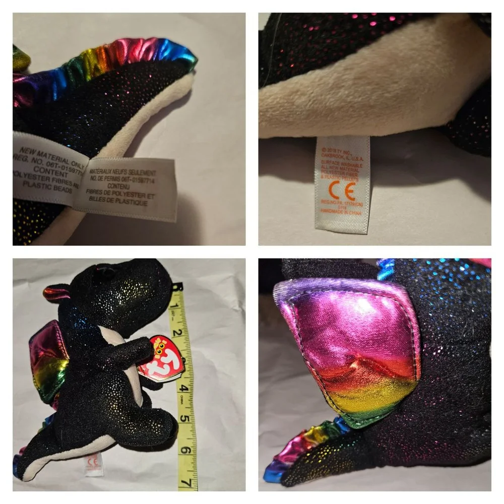 Ty Beanie Boo's Anora Dragon Plush Black Rainbow 6